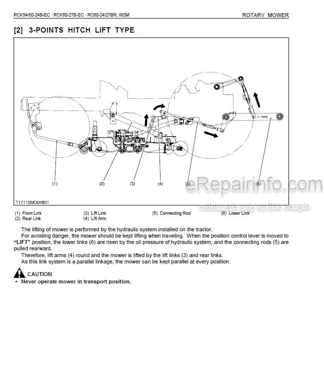 Photo 4 - Kubota RCK54-24B-EC To RC60-27BR Workshop Manual Rotary Mower