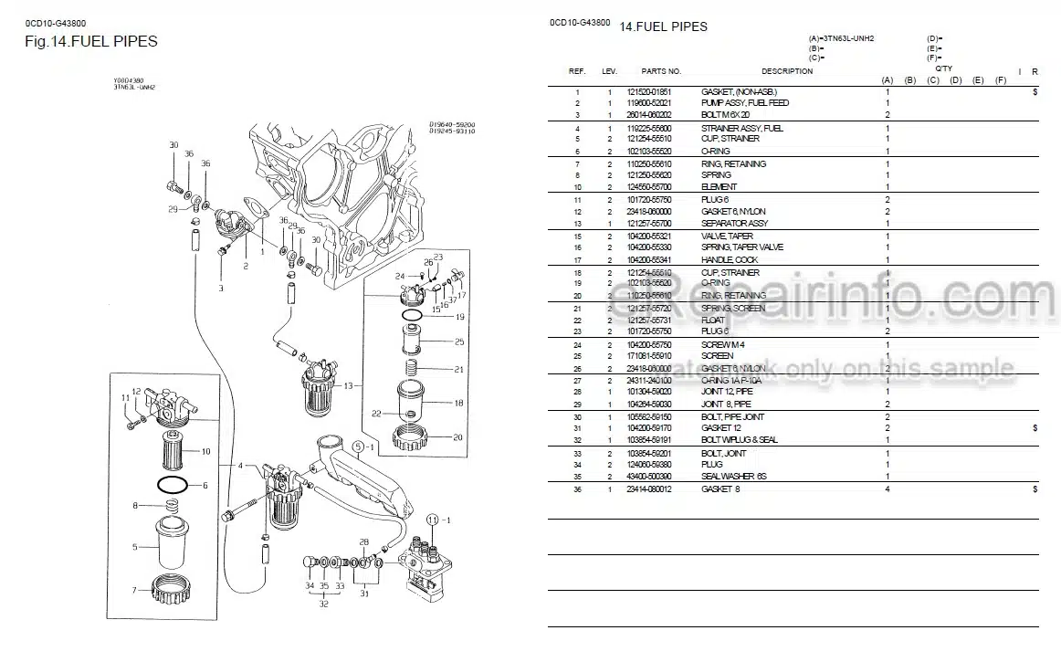 Photo 2 - Yanmar 3TN63L-UNH2 Parts Catalog Engine 0CD10-G43800