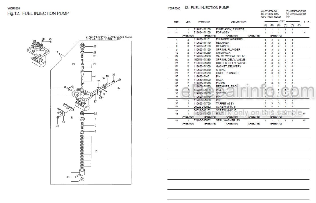 Photo 4 - Yanmar 3TNE74-SA To 3TNE74C-G1 Parts Catalog Engine Y00R5260