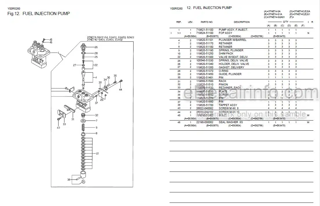 Photo 4 - Yanmar 3TNE74-SA To 3TNE74C-G1 Parts Catalog Engine Y00R5260