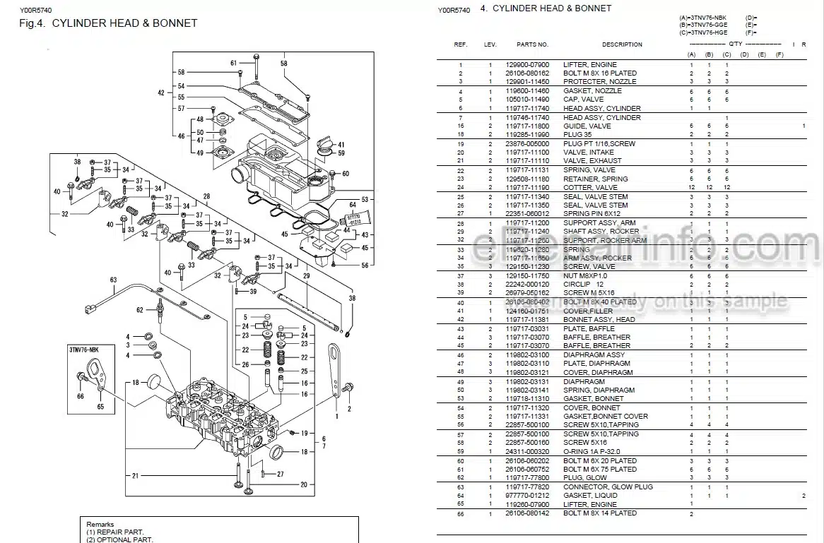 Photo 4 - Yanmar 3TNV76-GGE Parts Catalog Engine Y00R5740