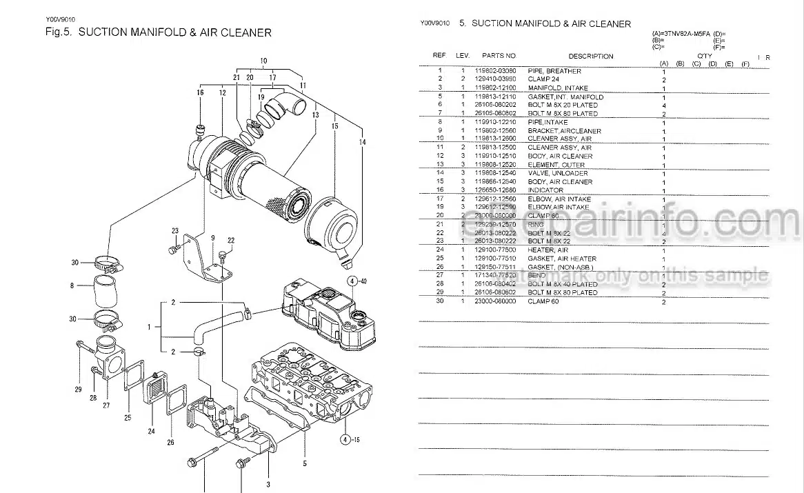 Photo 3 - Yanmar 3TNV82A-M5FA Parts Catalog Engine Y00V9010