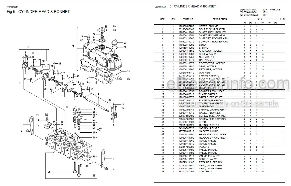 Buy and download Yanmar 3TNV88-GGE Parts Catalog Engine Y00R5640 ...