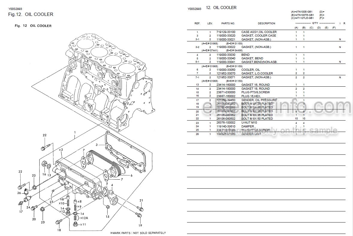 Photo 1 - Yanmar 4TN100E-GB1 4TN100TE-GB1 4T112TLE-GB1 Parts Catalog Engine Y00S2993