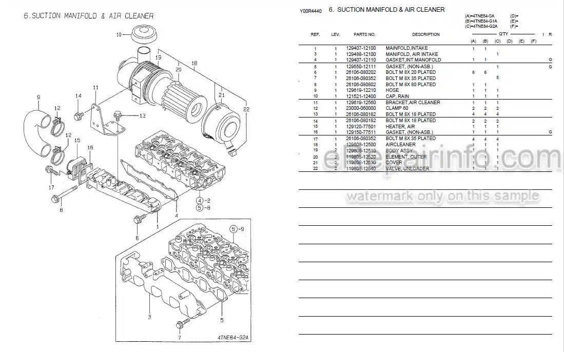 Photo 2 - Yanmar 4TNE84-SA 4TNE84-G1A 4TNE84-G2A Parts Catalog Engine Y00R4440