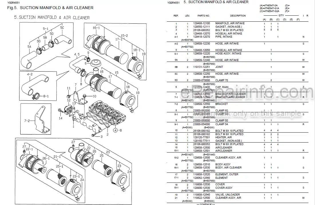 Photo 10 - Yanmar 4TNE84T-SA 4TNE84T-G1A 4TNE84T-G2A Parts Catalog Engine Y00R4551