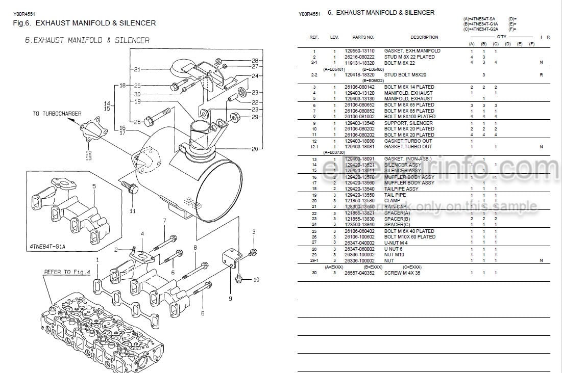 Photo 4 - Yanmar 4TNE84T-SA 4TNE84T-G1A 4TNE84T-G2A Parts Catalog Engine Y00R4551