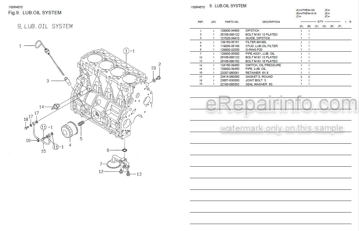 Photo 4 - Yanmar 4TNE94-SA 4TNE98-G1A Parts Catalog Engine Y00R4570