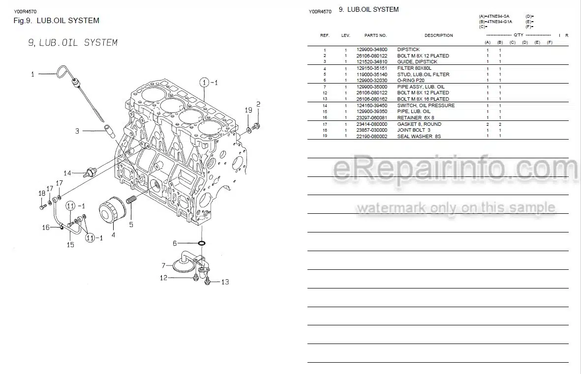 Photo 4 - Yanmar 4TNE94-SA 4TNE98-G1A Parts Catalog Engine Y00R4570