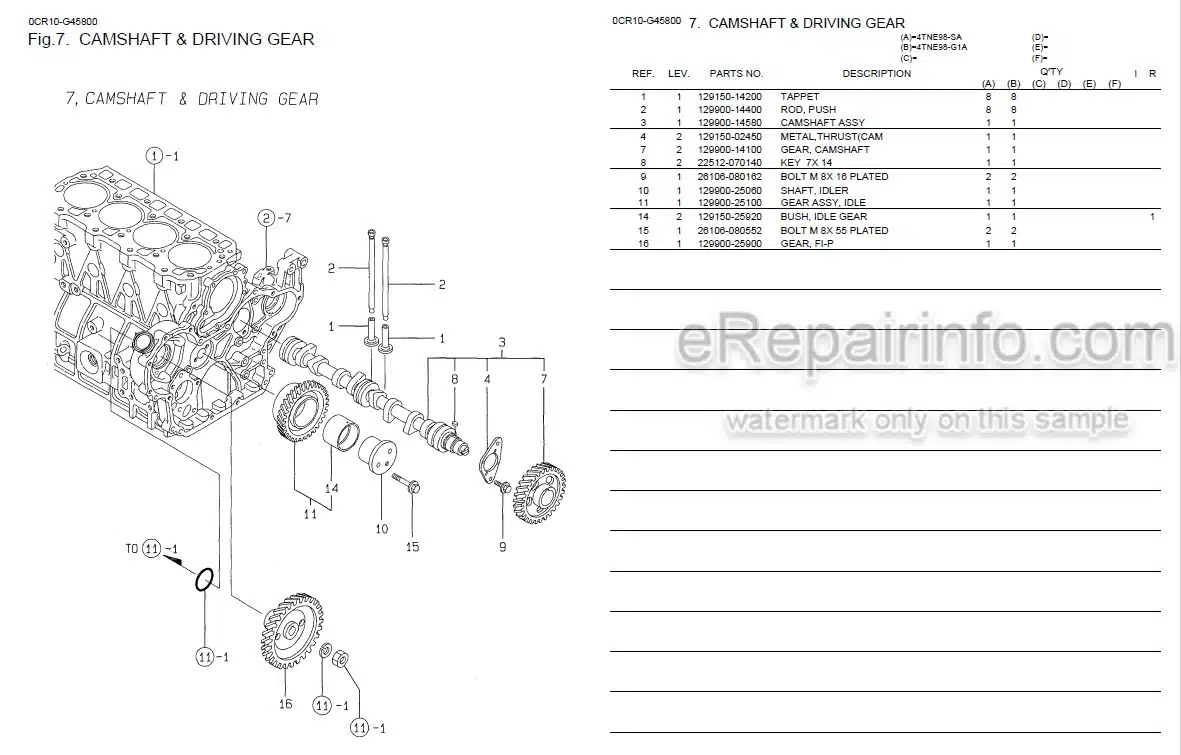 Photo 2 - Yanmar 4TNE98-G1A Parts Catalog Engine 0CR10-G45800