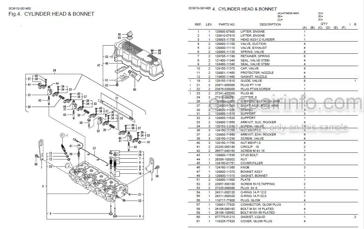 Photo 1 - Yanmar 4TNE98-NMH Parts Catalog Engine 0CW10-G01400