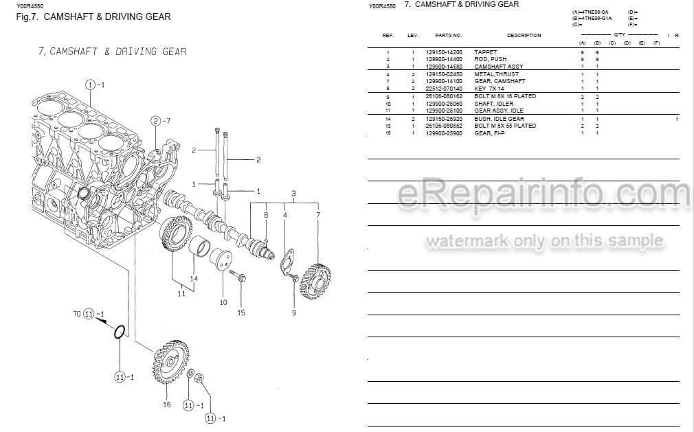 Photo 3 - Yanmar 4TNE98-SA 4TNE98-G1A Parts Catalog Engine Y00R4580