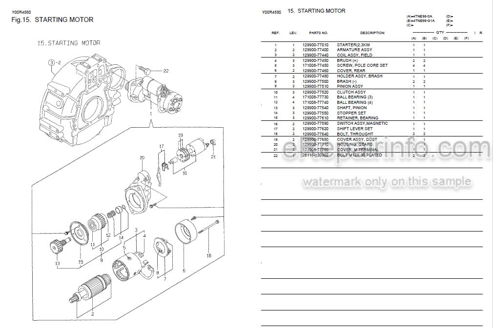 Photo 3 - Yanmar 4TNE98-SA 4TNE98-G1A Parts Catalog Engine Y00R4580