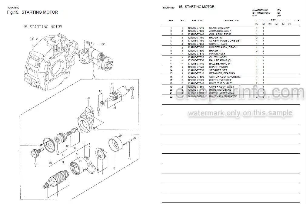 Photo 4 - Yanmar 4TNE98-SA 4TNE98-G1A Parts Catalog Engine Y00R4580