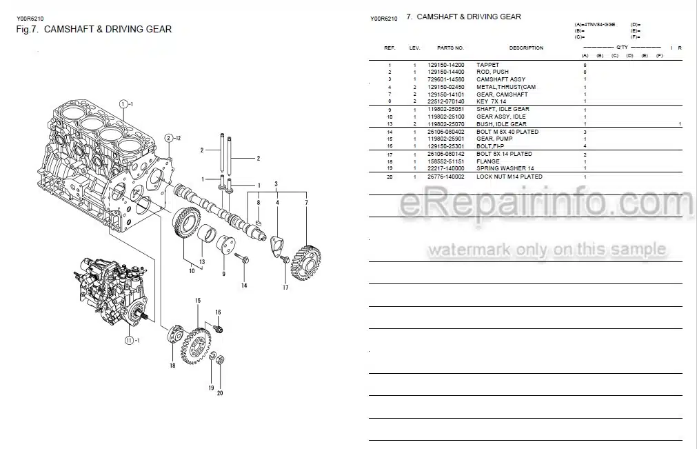 Photo 2 - Yanmar 4TNV84-GGE Parts Catalog Engine Y00R6210