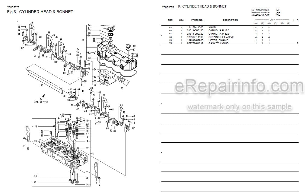 Photo 3 - Yanmar 4TNV98-GGE Parts Catalog Diesel Engine Y00R5670