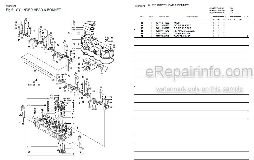 Photo 3 - Yanmar 4TNV98-GGE Parts Catalog Diesel Engine Y00R5670