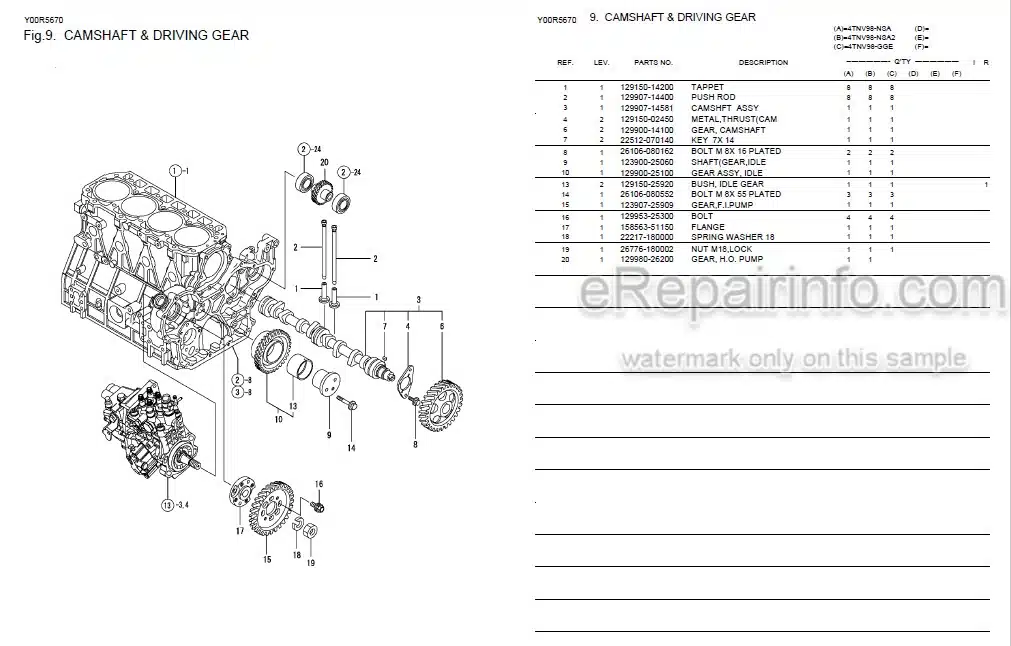 Photo 8 - Yanmar 4TNV98-GGE Parts Catalog Diesel Engine Y00R5670