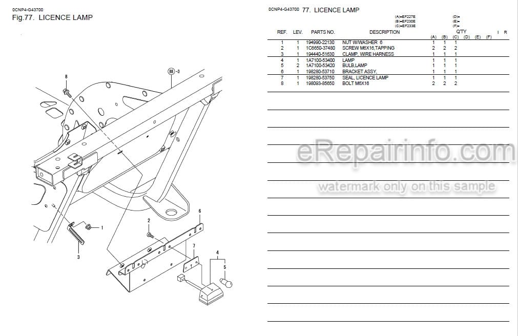 Photo 3 - Yanmar EF227E EF230E EF233E Parts Catalog Tractor OCNP4-G43700