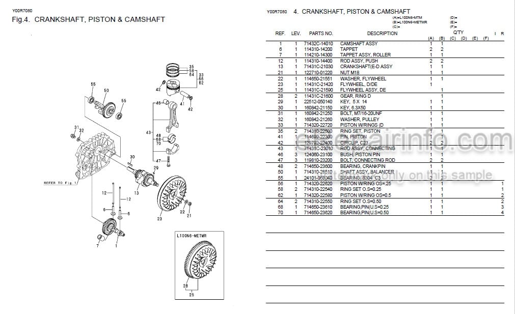 Photo 3 - Yanmar L100N6-MTM L100N6-METM Parts Catalog Engine Y00R7080