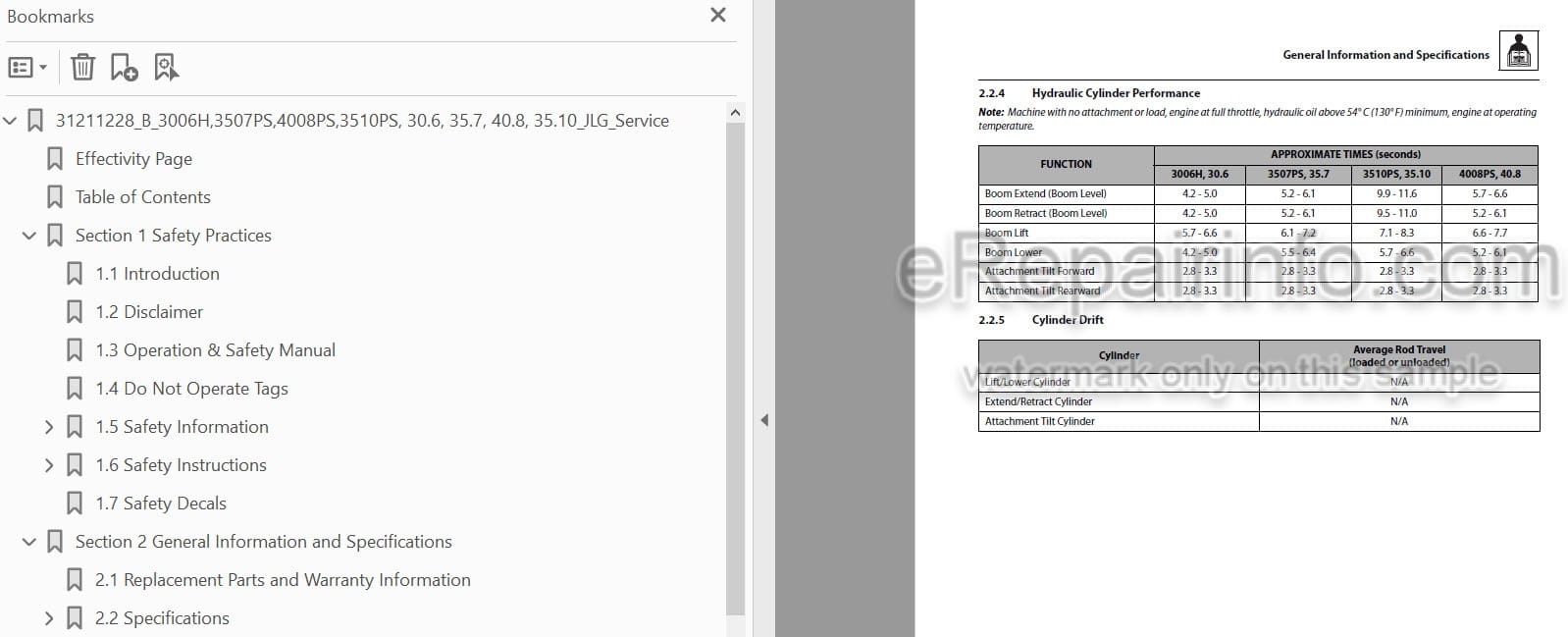 Photo 5 - JLG 3006H 3507PS 4008PS 3510PS 30.6 35.7 40.8 35.10 Service Manual Telehandler 31211228