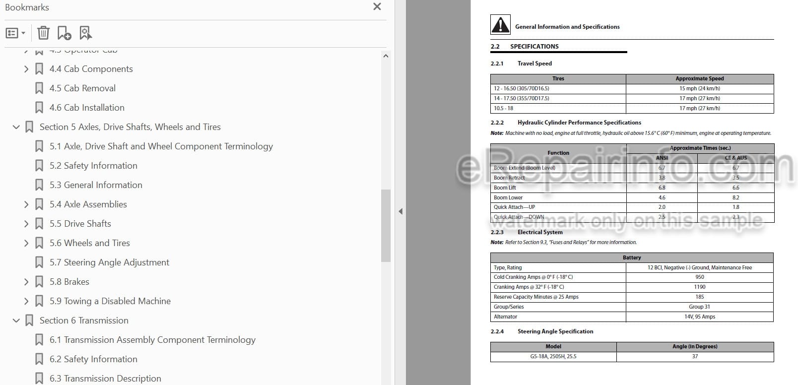 Photo 6 - JLG G5-18A 2505H Agrovector 25.5 Service Manual Telehandler 31200926