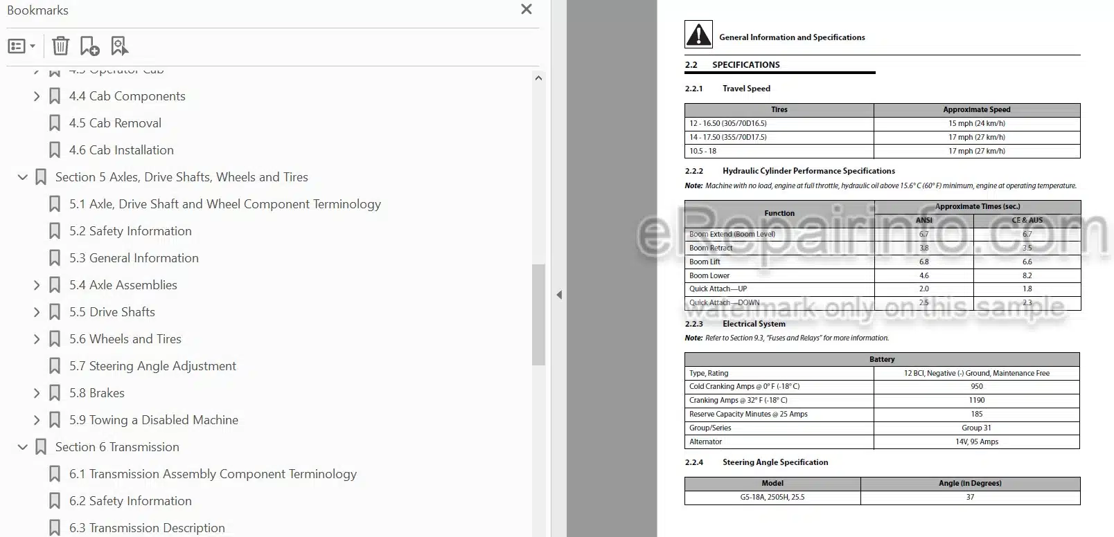 Photo 6 - JLG G5-18A 2505H Agrovector 25.5 Service Manual Telehandler 31200926