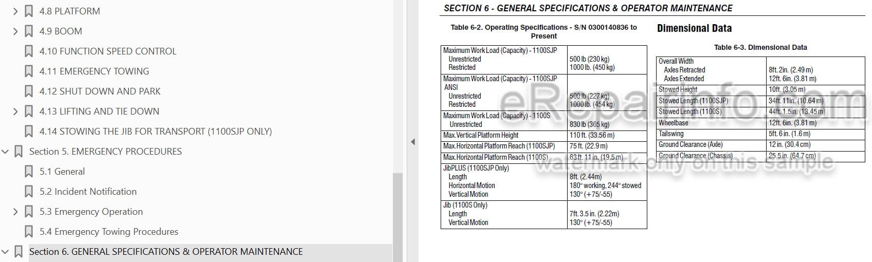Photo 3 - JLG 110S 1100SJP Operation And Safety Manual Boom Lift