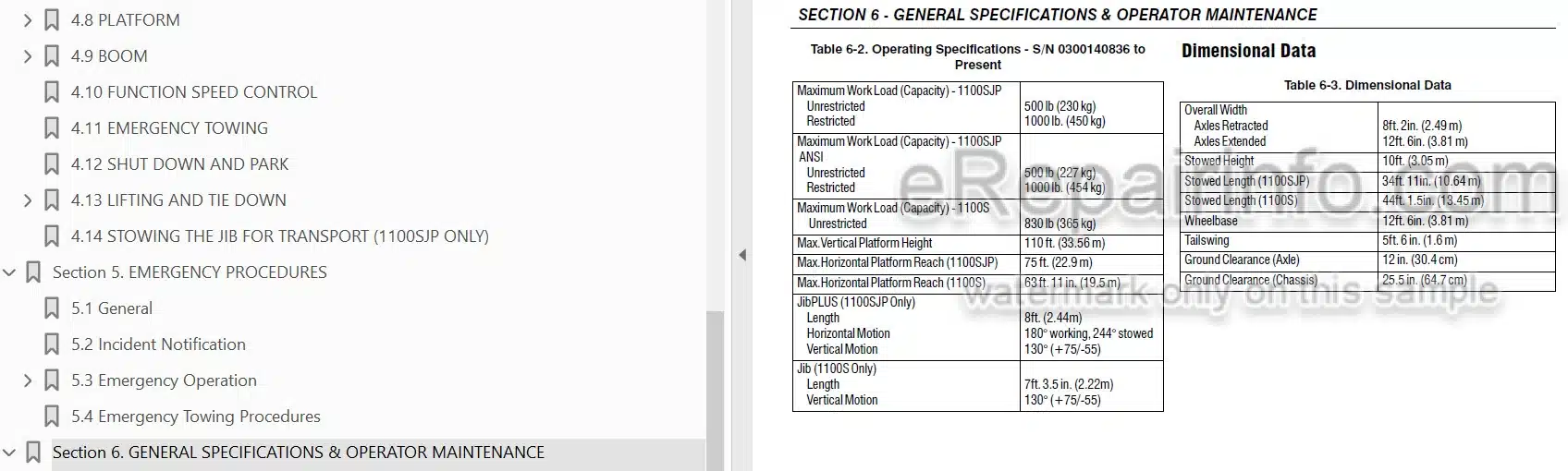 Photo 3 - JLG 110S 1100SJP Operation And Safety Manual Boom Lift