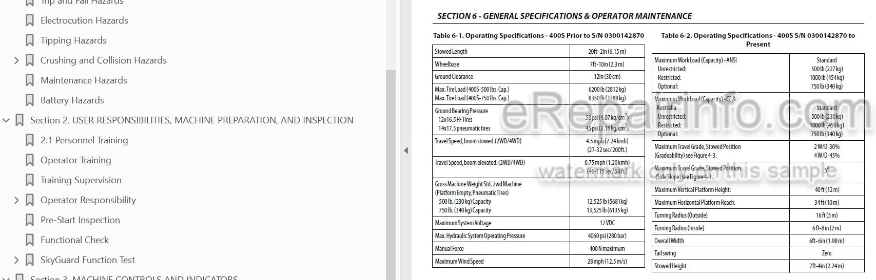 Photo 4 - JLG 400S 460SJ Operation And Safety Manual Boom Lift SN2