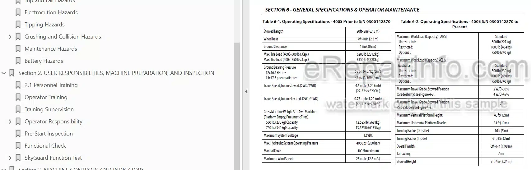 Photo 4 - JLG 400S 460SJ Operation And Safety Manual Boom Lift SN2