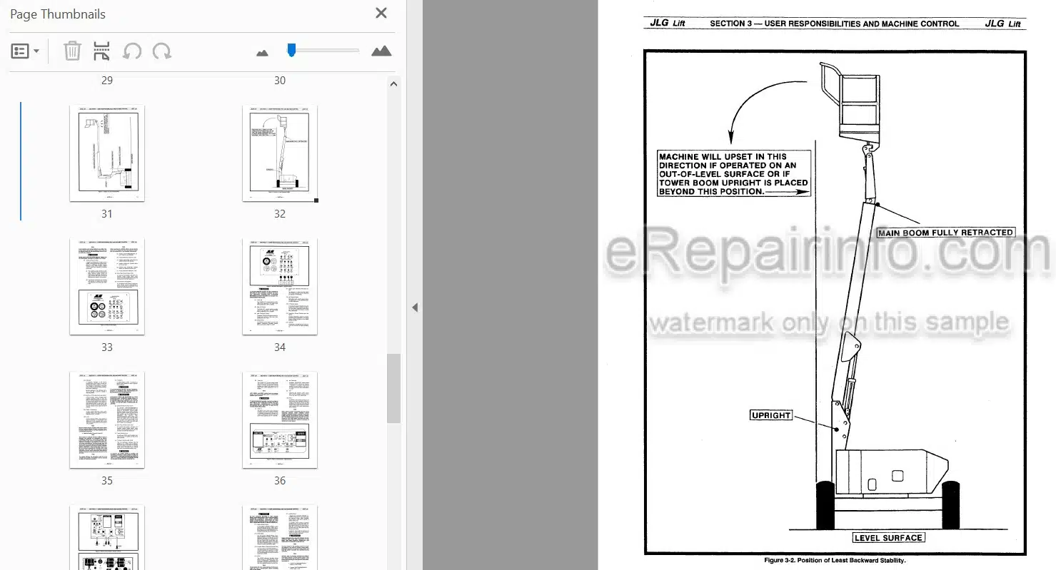Photo 4 - JLG 40HA Operators And Safety Manual Boom Lift 3120671