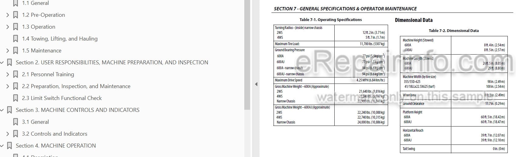 Photo 3 - JLG 600A 600AJ Operation And Safety Manual Boom Lift SN1