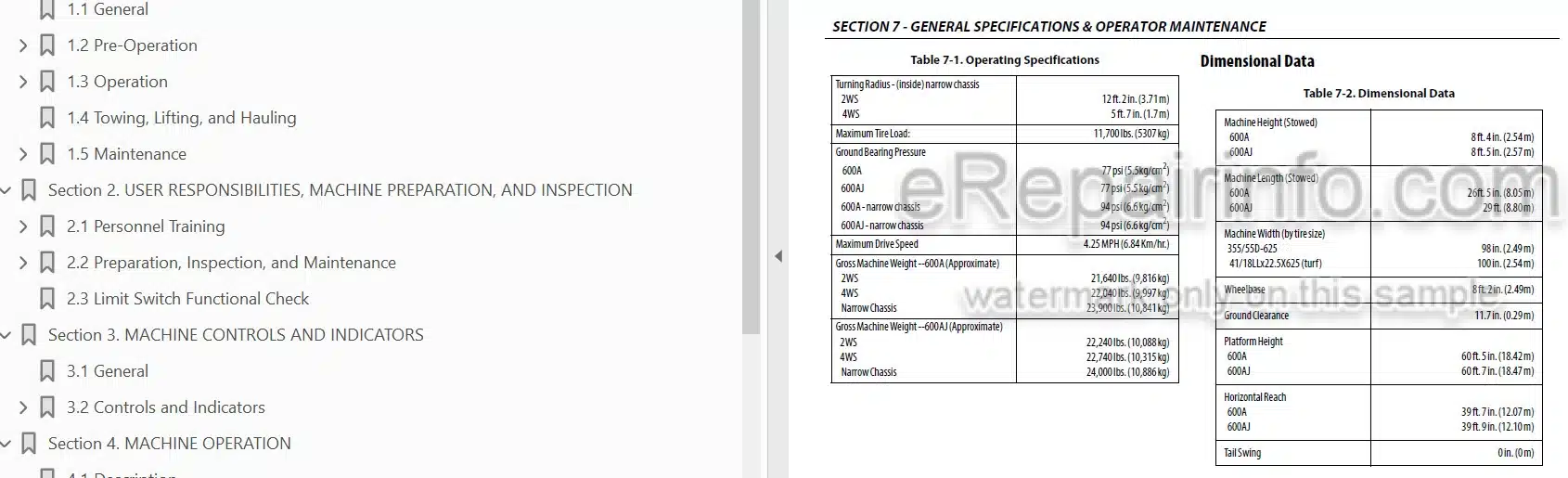 Photo 3 - JLG 600A 600AJ Operation And Safety Manual Boom Lift SN1