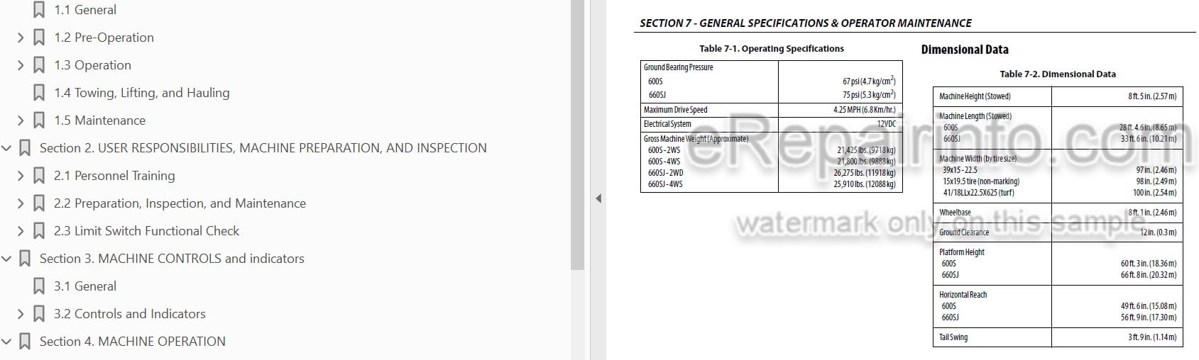 Photo 4 - JLG 600S 660SJ Operation And Safety Manual Boom Lift SN1