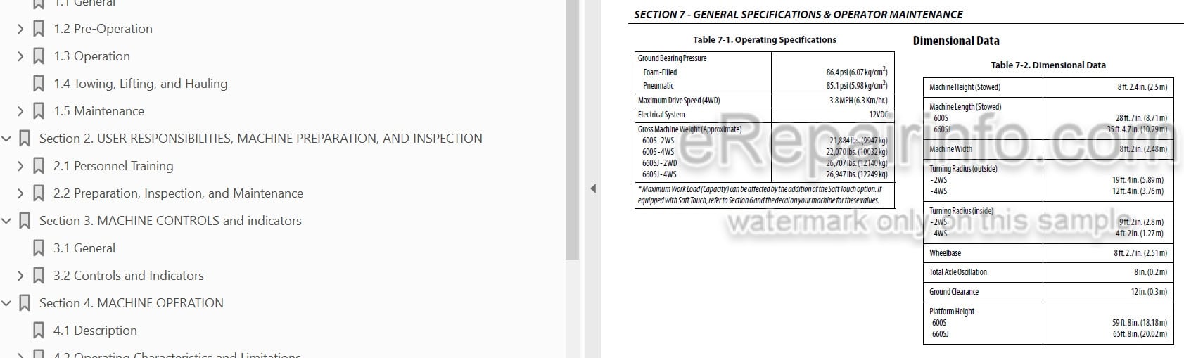 Photo 3 - JLG 600S 660SJ Operation And Safety Manual Boom Lift SN2