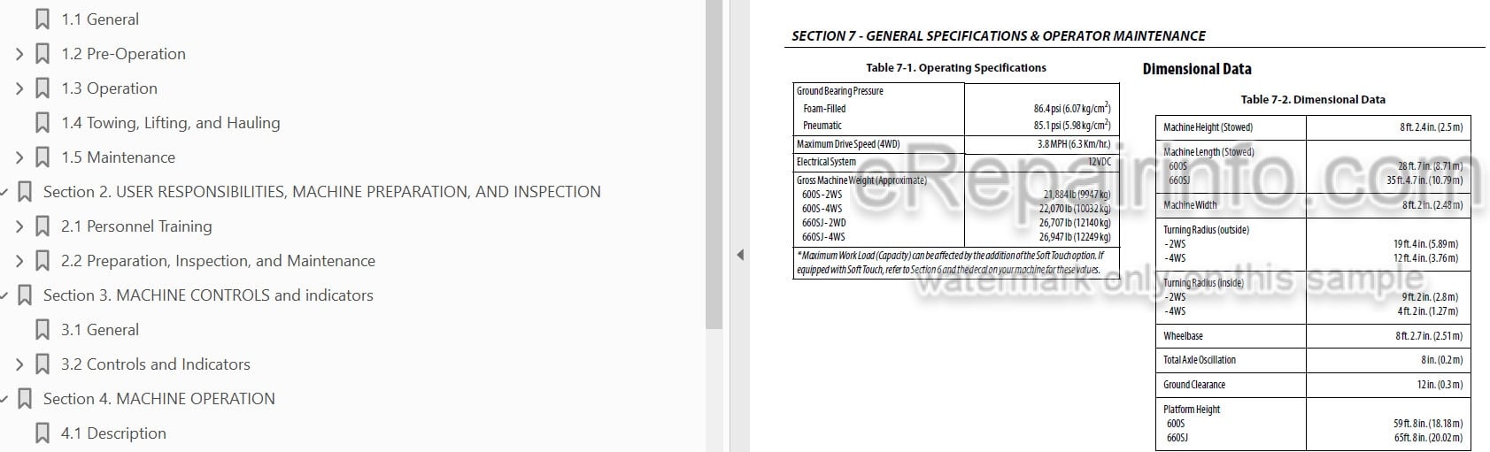 Photo 3 - JLG 600S 660SJ PVC2001 Operation And Safety Manual Boom Lift