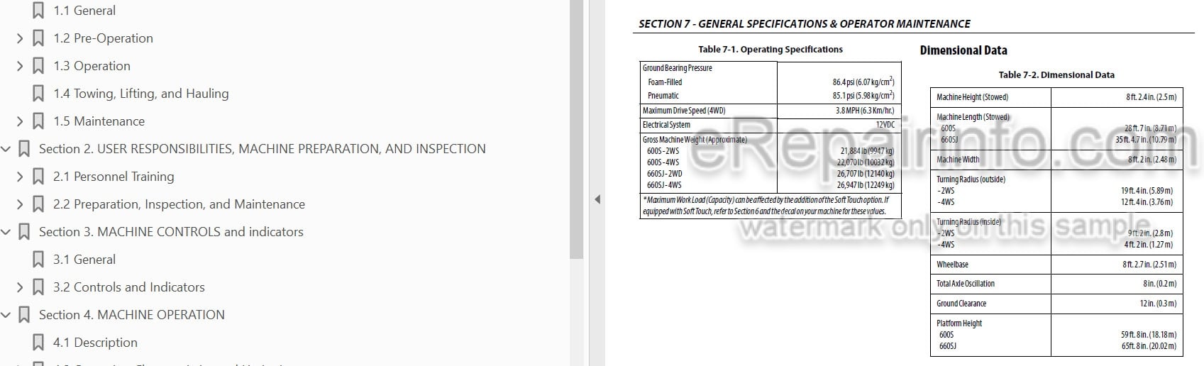 Photo 3 - JLG 600S 660SJ PVC2007 Operation And Safety Manual Boom Lift
