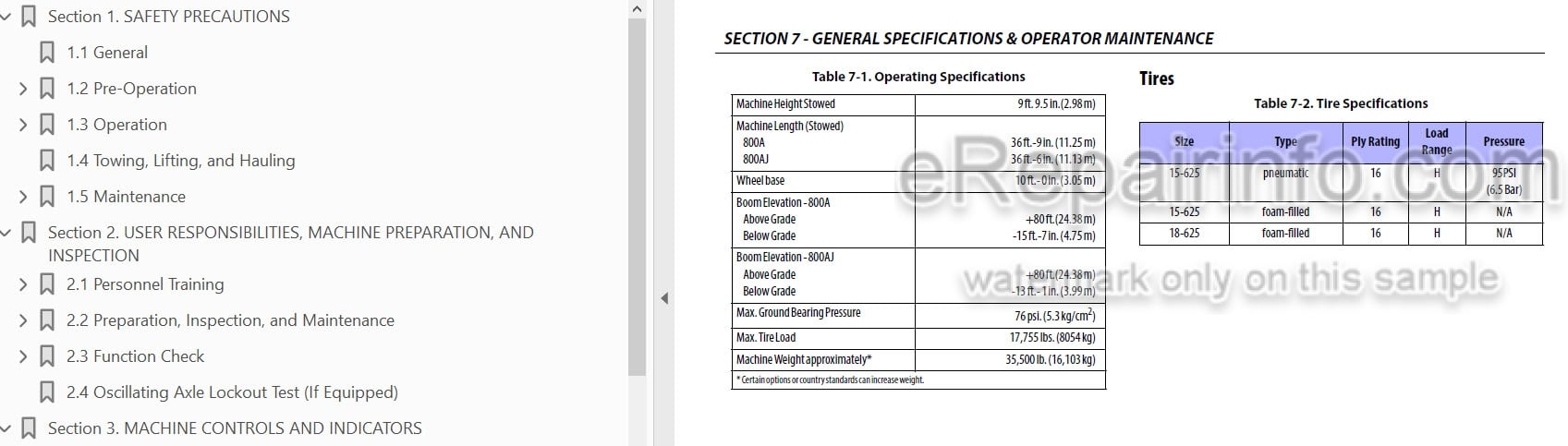 Photo 4 - JLG 800A 800AJ Operation And Safety Manual Boom Lift SN2