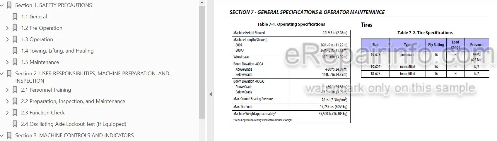 Photo 4 - JLG 800A 800AJ Operation And Safety Manual Boom Lift SN2