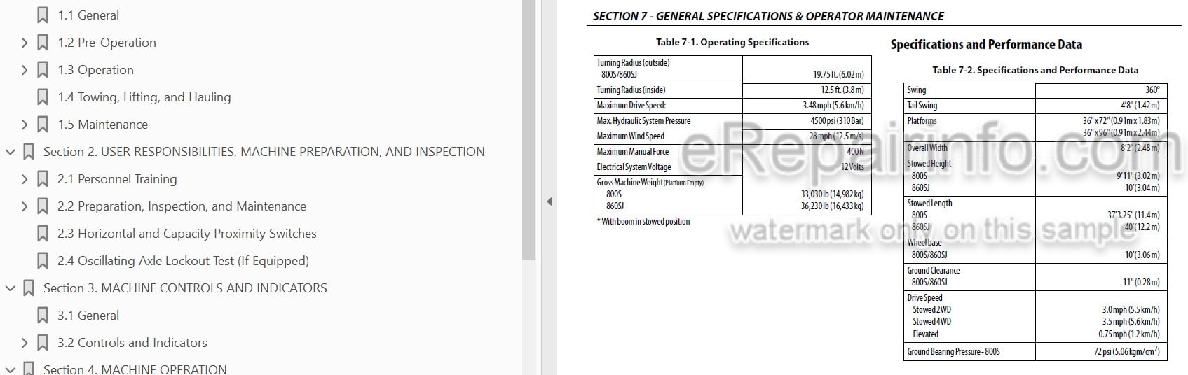 Photo 3 - JLG 800S 860SJ PVC2001 Operation And Safety Manual Boom Lift