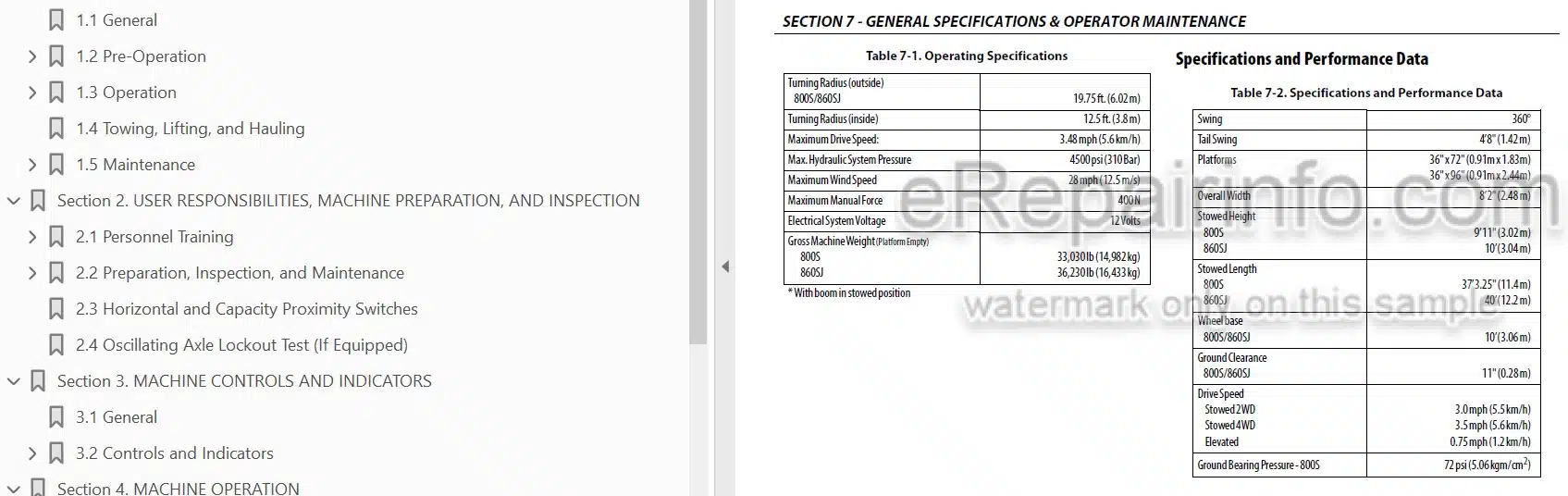 Photo 3 - JLG 800S 860SJ PVC2001 Operation And Safety Manual Boom Lift