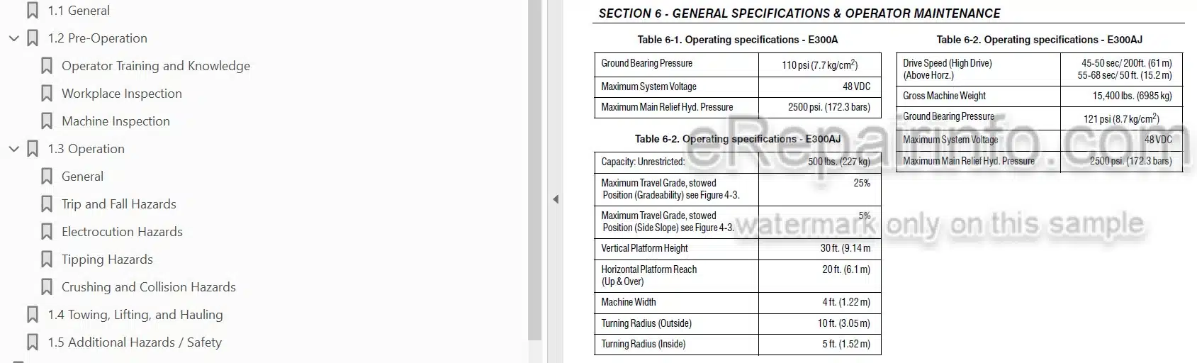 Photo 3 - JLG E300A E300AJ E300AJP Operation And Safety Manual Boom Lift SN1