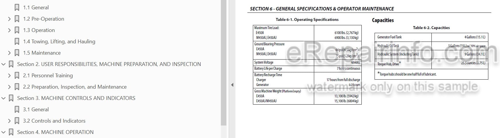 Photo 3 - JLG E450A E450AJ M450AJ Operation And Safety Manual Boom Lift SN1