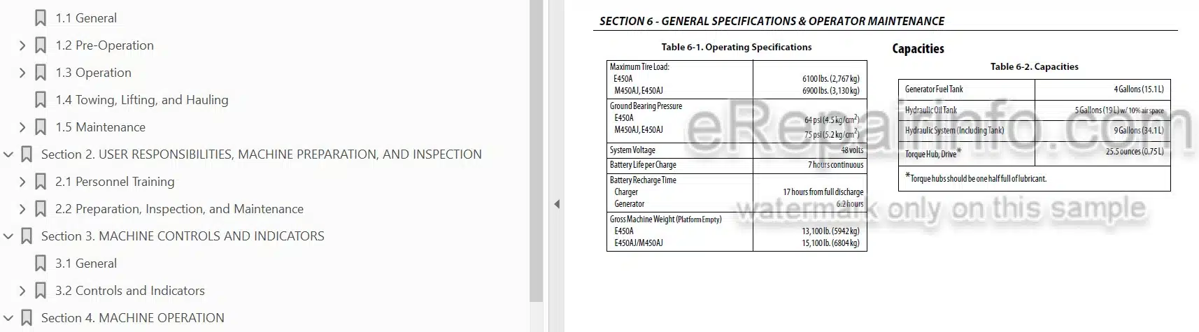 Photo 3 - JLG E450A E450AJ M450AJ Operation And Safety Manual Boom Lift SN1