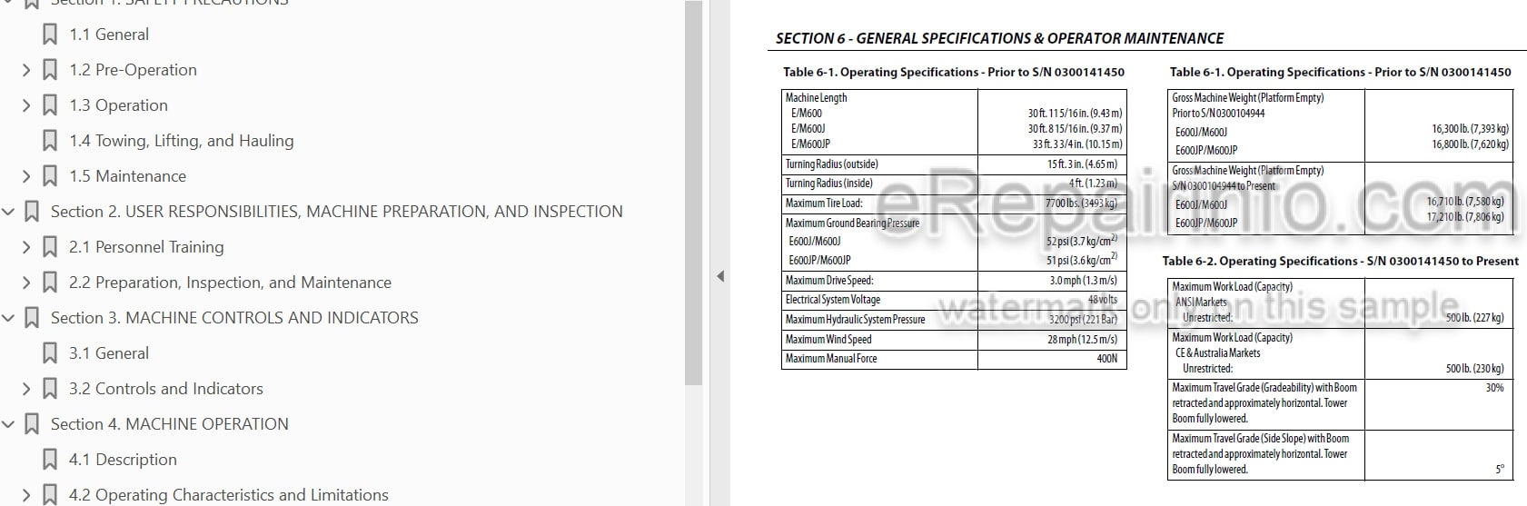 Photo 3 - JLG E600 E600J E600JP M600 M600J M600JP Operation And Safety Manual Boom Lift