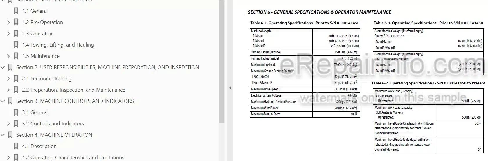 Photo 3 - JLG E600 E600J E600JP M600 M600J M600JP Operation And Safety Manual Boom Lift