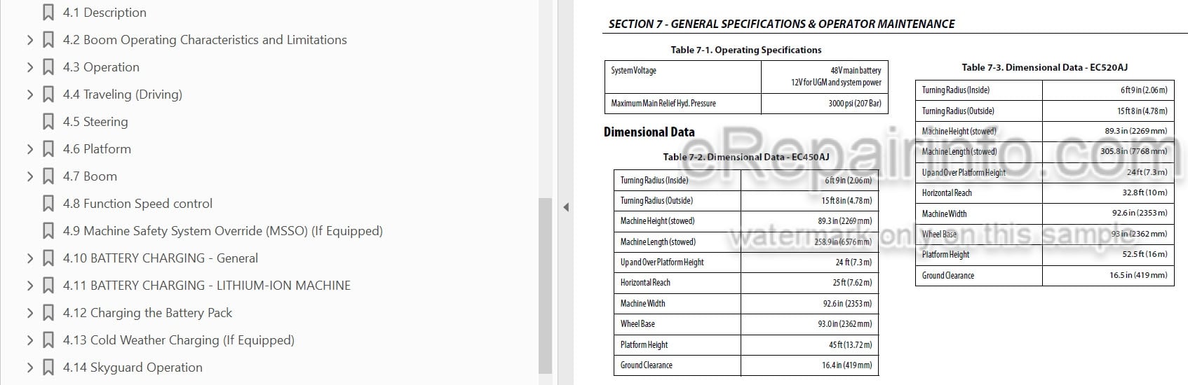 Photo 3 - JLG EC450AJ EC520AJ Operation And Safety Manual Boom Lift 31217103