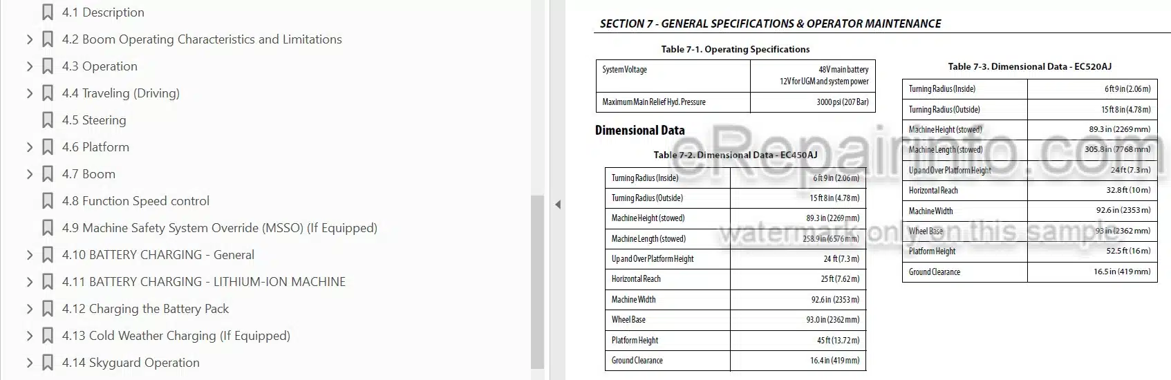 Photo 3 - JLG EC450AJ EC520AJ Operation And Safety Manual Boom Lift 31217103