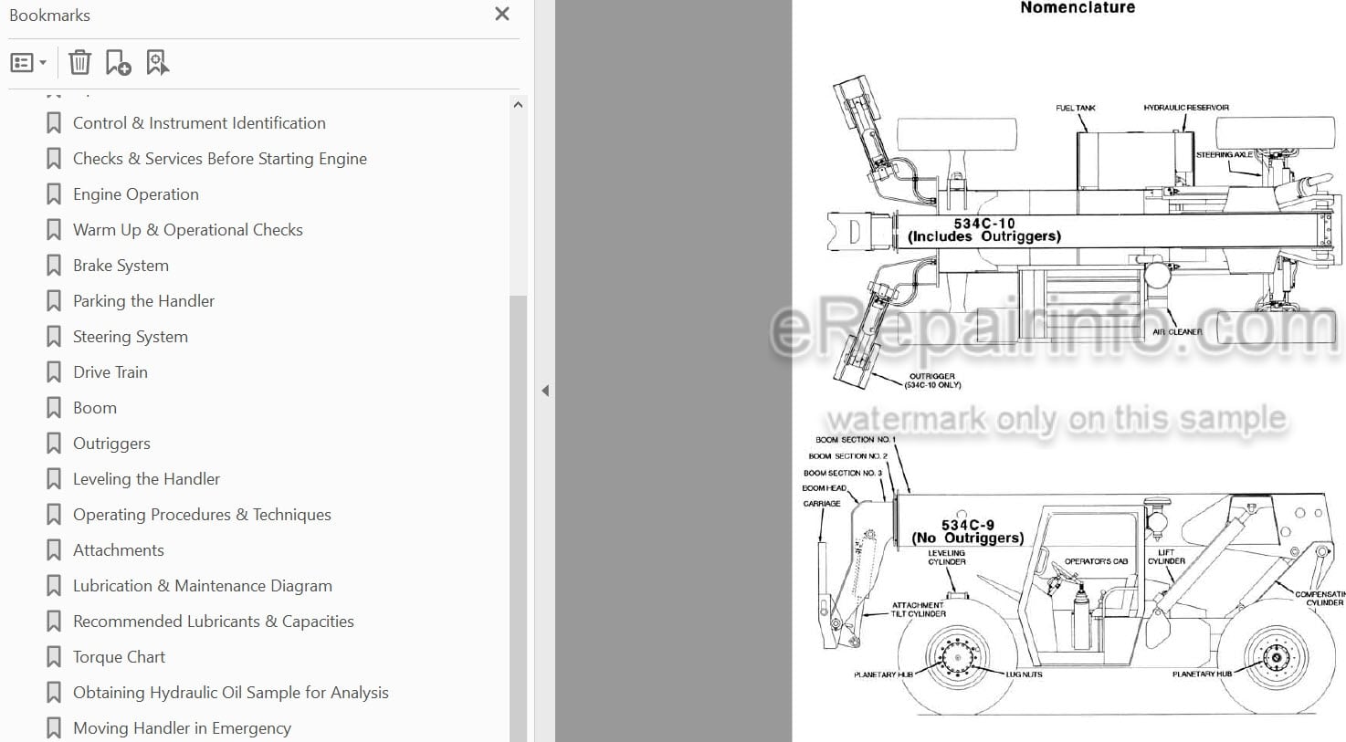 Photo 3 - JLG Gradall 534C-9 534C-10 Operation And Lubrication Manual Telehandler 2460-4170 SN1